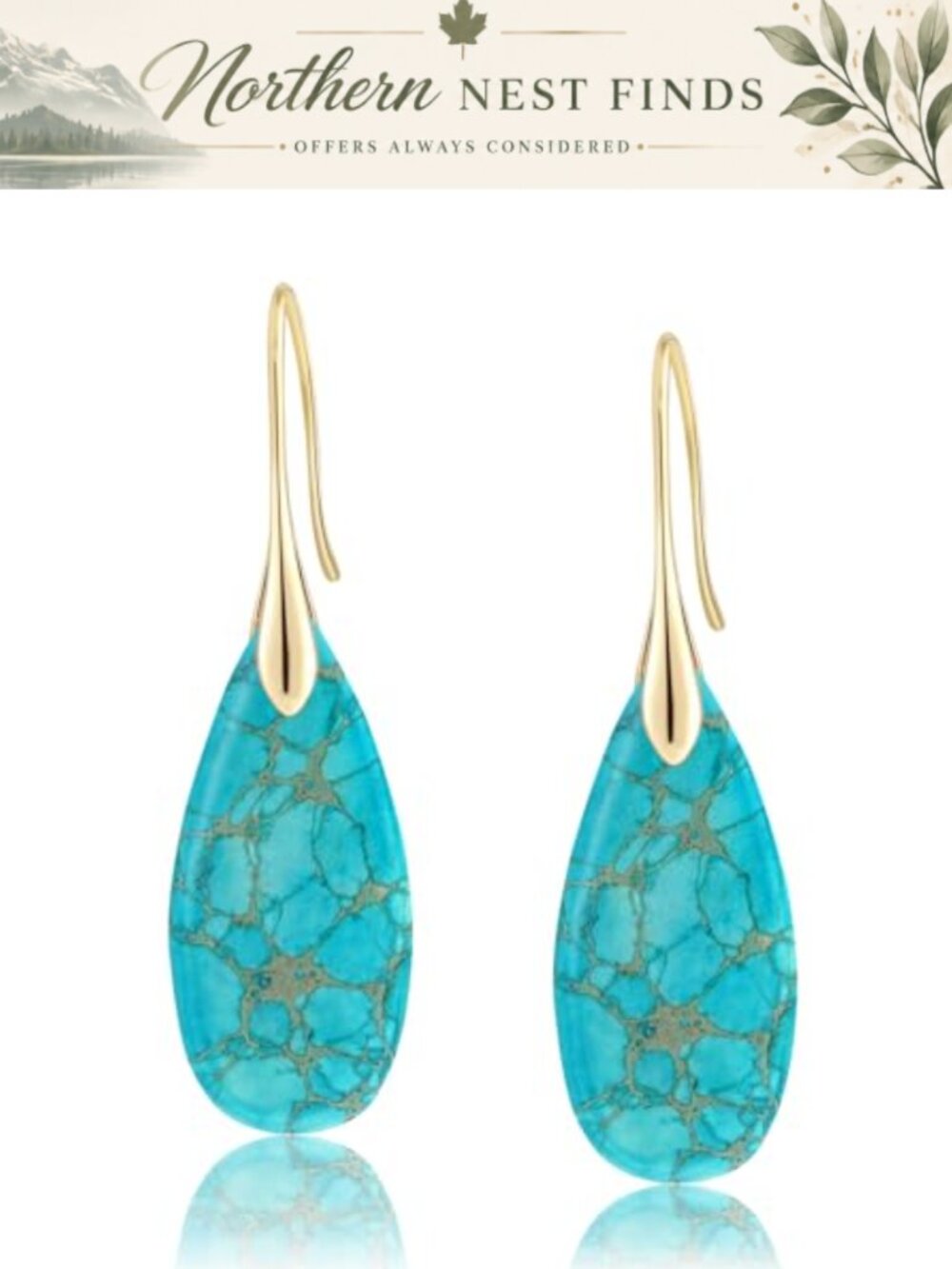 Natural Emperor Stone Fishhook Dangle Drop Earrings Statement Earrings